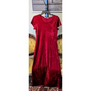 70. Vintage 90s Crushed Velvet Cranberry Dress Medium